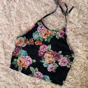 Rose Pattern Black Halter Top M/L